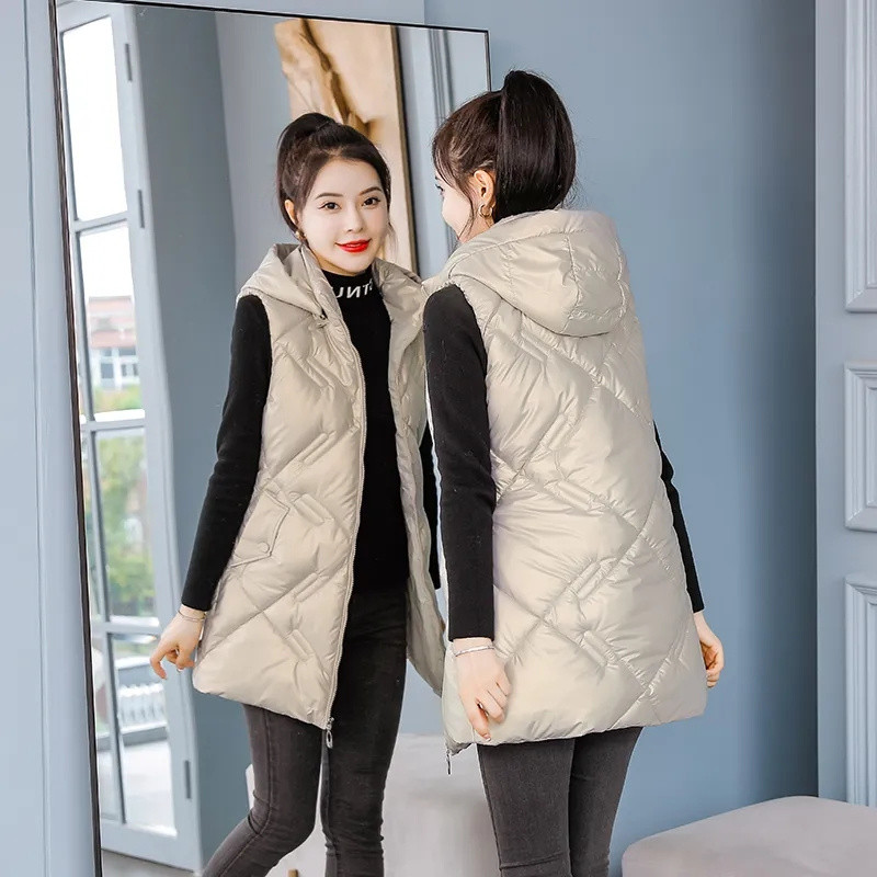 Punji pamučni prsluk Ženska jesensko-zimska jakna Novo 2022. Elegantni sjajni donji prsluk Gornji dijelovi Ženski prsluk Dugi kaput s kapuljačom Kaput 4XL