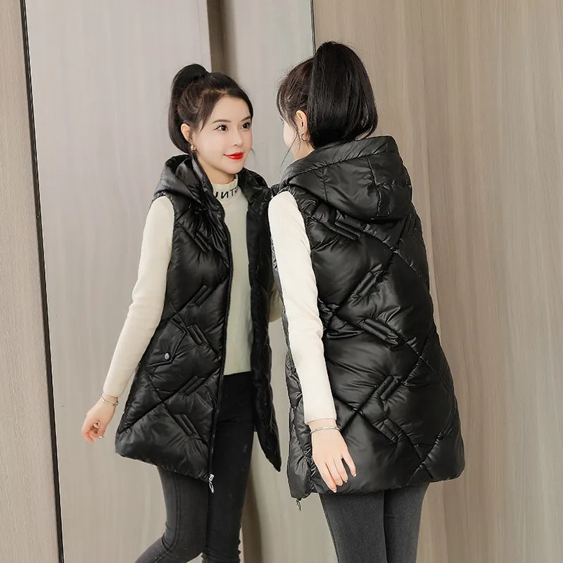 Punji pamučni prsluk Ženska jesensko-zimska jakna Novo 2022. Elegantni sjajni donji prsluk Gornji dijelovi Ženski prsluk Dugi kaput s kapuljačom Kaput 4XL