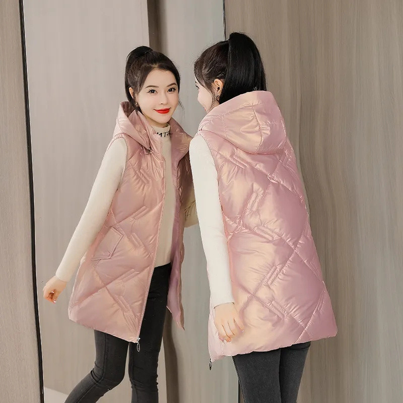 Punji pamučni prsluk Ženska jesensko-zimska jakna Novo 2022. Elegantni sjajni donji prsluk Gornji dijelovi Ženski prsluk Dugi kaput s kapuljačom Kaput 4XL