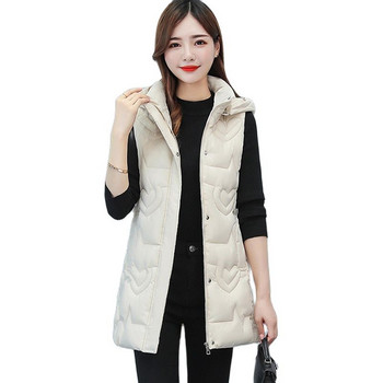 2022 Χειμερινό γυναικείο μπουφάν αντιανεμικό Ζεστό μεσαίο μακρύ βαμβακερό γιλέκο Casual αμάνικο κουκούλα γυναικείο παλτό Γυναικείο γιλέκο Parkas L-4XL