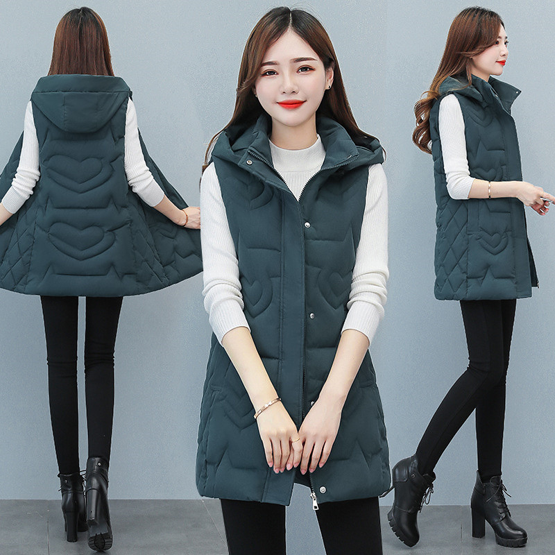 2022 Χειμερινό γυναικείο μπουφάν αντιανεμικό Ζεστό μεσαίο μακρύ βαμβακερό γιλέκο Casual αμάνικο κουκούλα γυναικείο παλτό Γυναικείο γιλέκο Parkas L-4XL