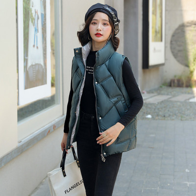 Vestă fără mâneci pentru femei, jachetă căptușită din bumbac, iarnă, călduță, pentru femei, cu guler, vestă de contrast, vestă scurtă pentru studenți