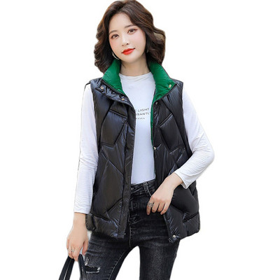 Vestă fără mâneci pentru femei, jachetă căptușită din bumbac, iarnă, călduță, pentru femei, cu guler, vestă de contrast, vestă scurtă pentru studenți