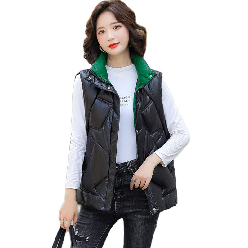 Vestă fără mâneci pentru femei, jachetă căptușită din bumbac, iarnă, călduță, pentru femei, cu guler, vestă de contrast, vestă scurtă pentru studenți