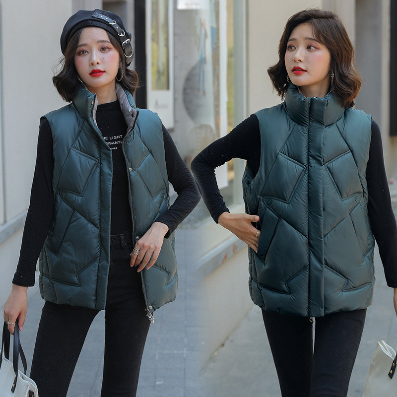 Vestă fără mâneci pentru femei, jachetă căptușită din bumbac, iarnă, călduță, pentru femei, cu guler, vestă de contrast, vestă scurtă pentru studenți