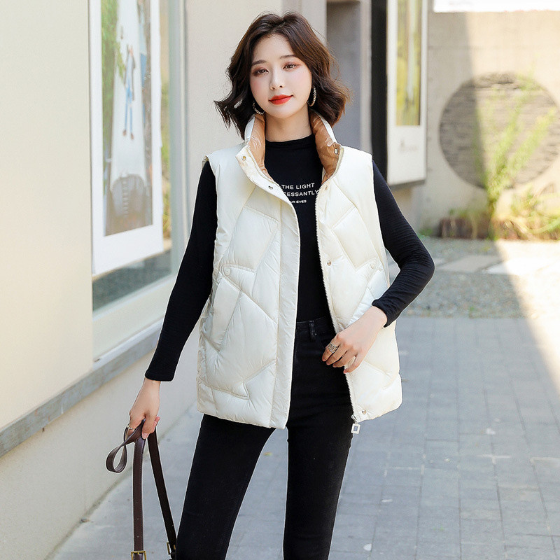Vestă fără mâneci pentru femei, jachetă căptușită din bumbac, iarnă, călduță, pentru femei, cu guler, vestă de contrast, vestă scurtă pentru studenți