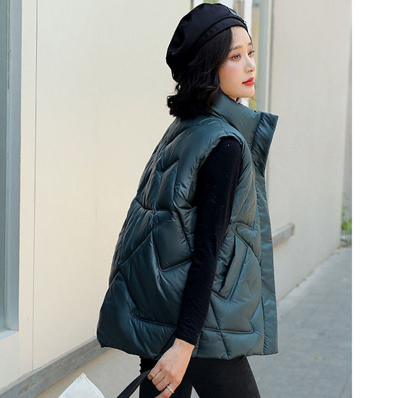 Vestă fără mâneci pentru femei, jachetă căptușită din bumbac, iarnă, călduță, pentru femei, cu guler, vestă de contrast, vestă scurtă pentru studenți