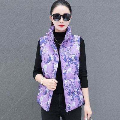 Jesen Zima Pamučni prsluk Ženska odjeća 2023 Novi print Patent zatvarač Kratka jakna bez rukava Ženski prsluk Kaputi Chaleco Mujer