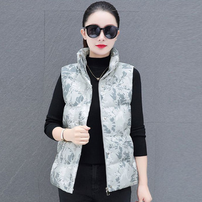 Jesen Zima Pamučni prsluk Ženska odjeća 2023 Novi print Patent zatvarač Kratka jakna bez rukava Ženski prsluk Kaputi Chaleco Mujer