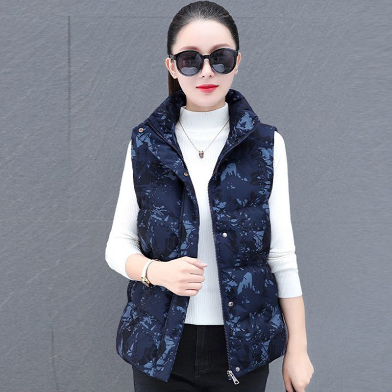 Jesen Zima Pamučni prsluk Ženska odjeća 2023 Novi print Patent zatvarač Kratka jakna bez rukava Ženski prsluk Kaputi Chaleco Mujer