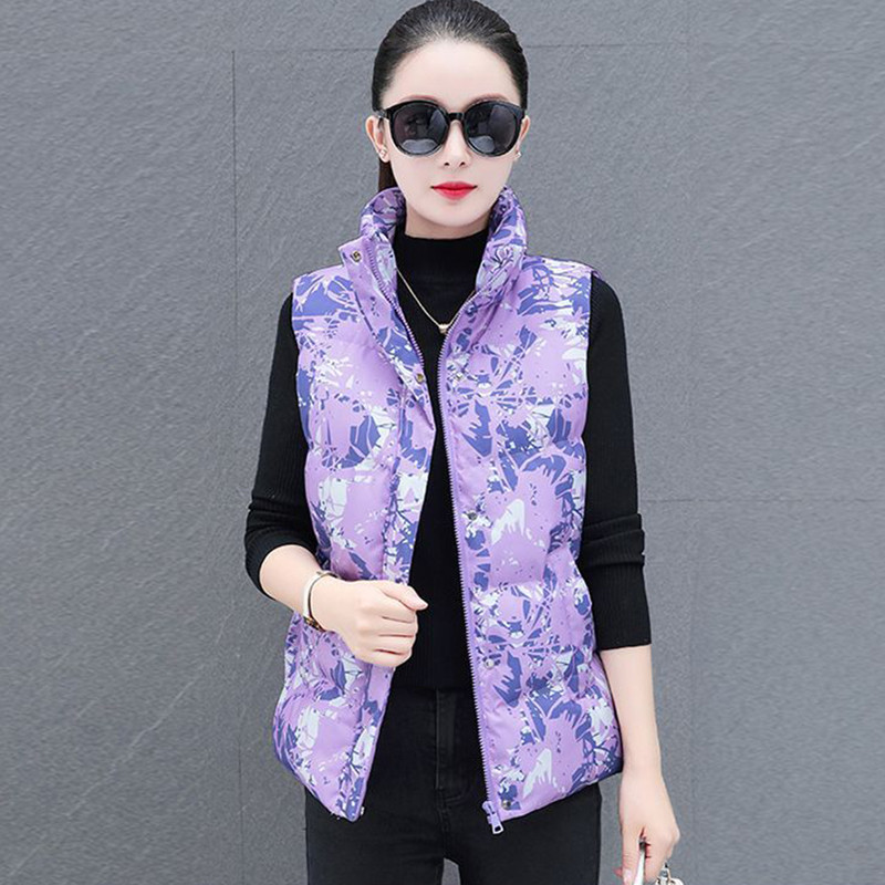 Jesen Zima Pamučni prsluk Ženska odjeća 2023 Novi print Patent zatvarač Kratka jakna bez rukava Ženski prsluk Kaputi Chaleco Mujer