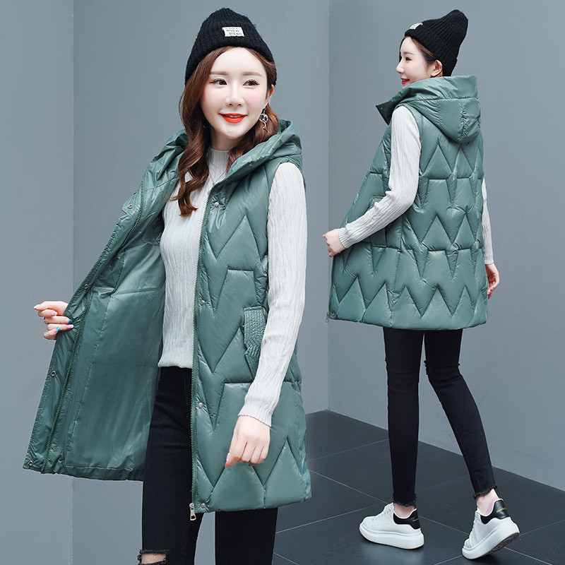 2022. Nova pamučna podstavljena jakna, prsluk, sjajni donji kaput, ženske jesensko-zimske široke tople jakne bez rukava, ženski prsluk s kapuljačom 4XL