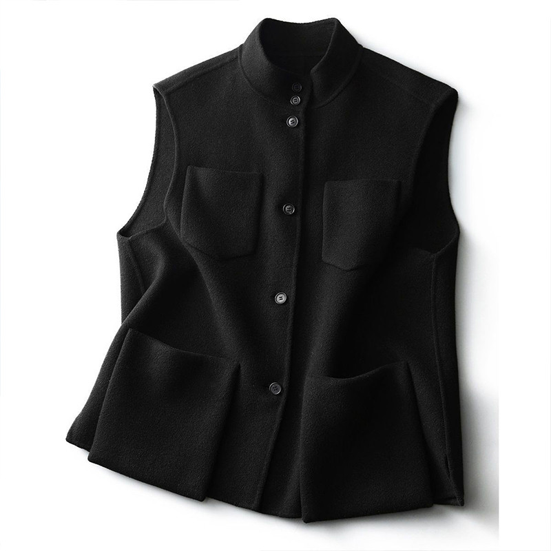 Jesen Zima Vintage Vuneni prsluk sa samostojećim ovratnikom Ženski kaput bez rukava s šik džepovima Kombinirana majica bez rukava Ženska široka ležerna jakna