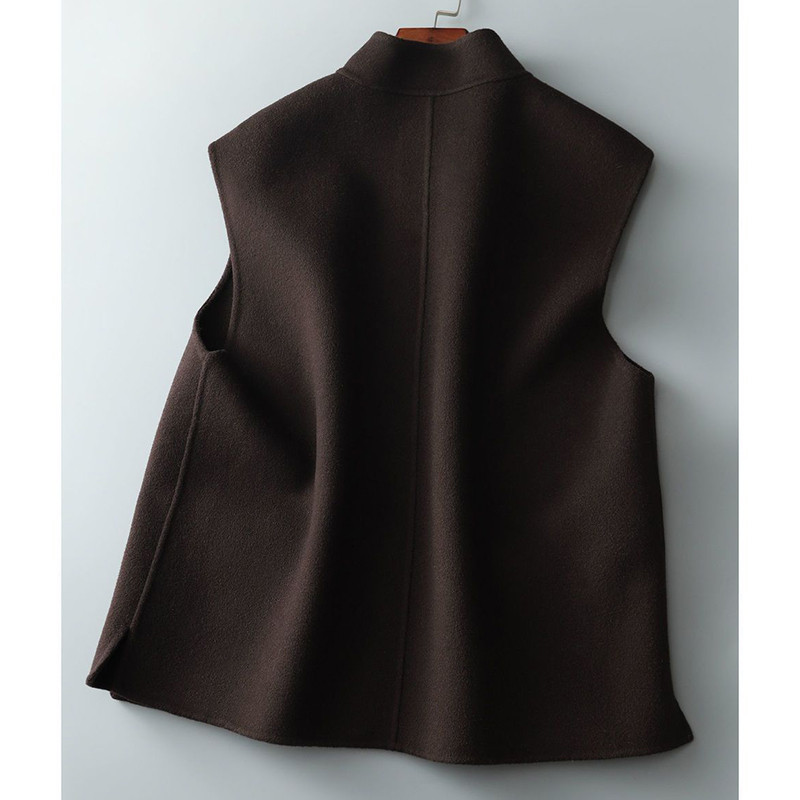 Jesen Zima Vintage Vuneni prsluk sa samostojećim ovratnikom Ženski kaput bez rukava s šik džepovima Kombinirana majica bez rukava Ženska široka ležerna jakna