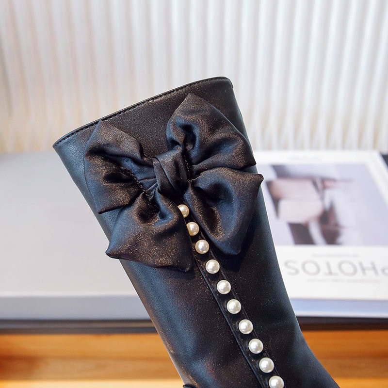 Nové detské čižmy po kolená pre dievčatá, elegantné čižmy s hrubým podpätkom, dlhé čižmy na boku, zimné čižmy s korálkami G09255