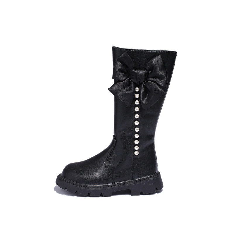 Nové detské čižmy po kolená pre dievčatá, elegantné čižmy s hrubým podpätkom, dlhé čižmy na boku, zimné čižmy s korálkami G09255