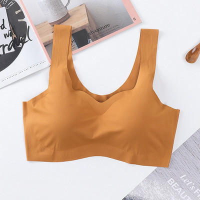 Sutien din mătase de gheață Vestă fără cusături Sutiene pentru femei, moale, subțire, lenjerie de corp Push Up, Top confortabil pentru somn, cu sutien sport căptușit la piept