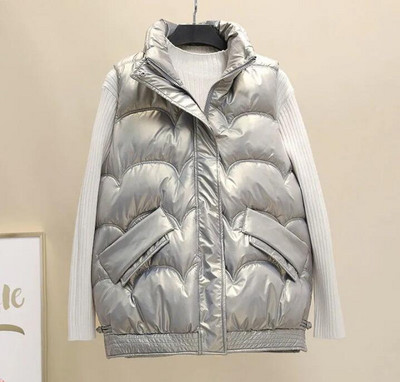 Зимна жилетка за жени Яке с памучна подплата 2023 г. Жилетка без ръкави с гланцирана яка и стойка Зимно яке с цип Женска жилетка Палто