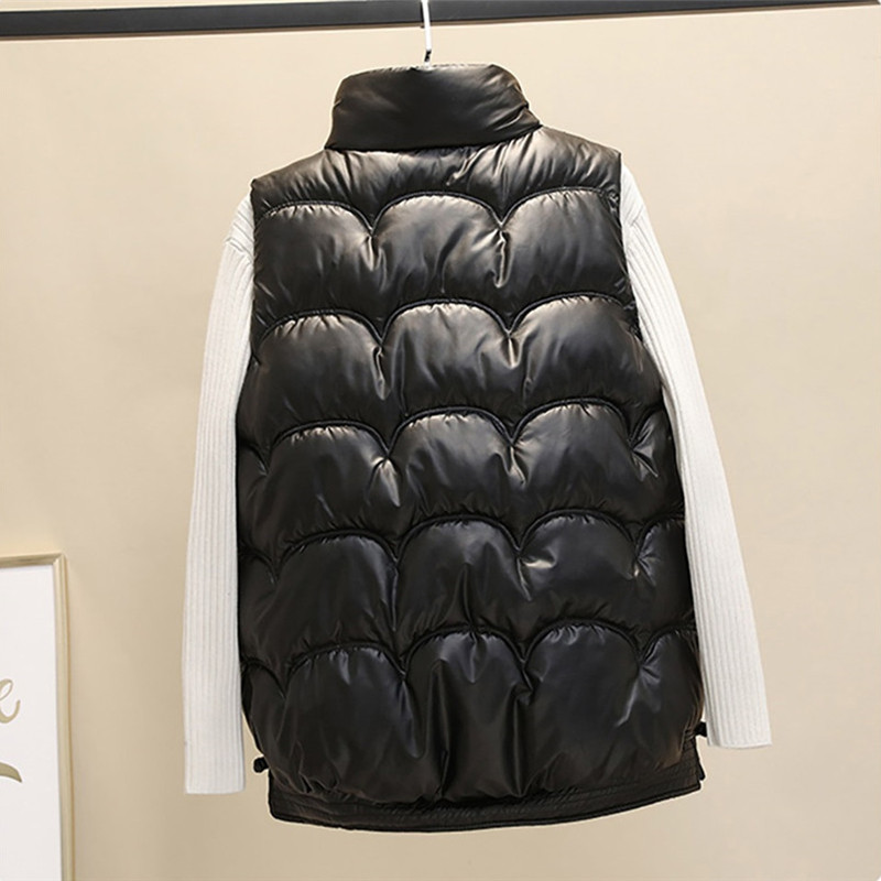 Zimná vesta pre ženy, bavlnená prešívaná bunda 2023, lesklá vesta bez rukávov so stojatým golierom, zimná bunda so zipsom, dámska vesta