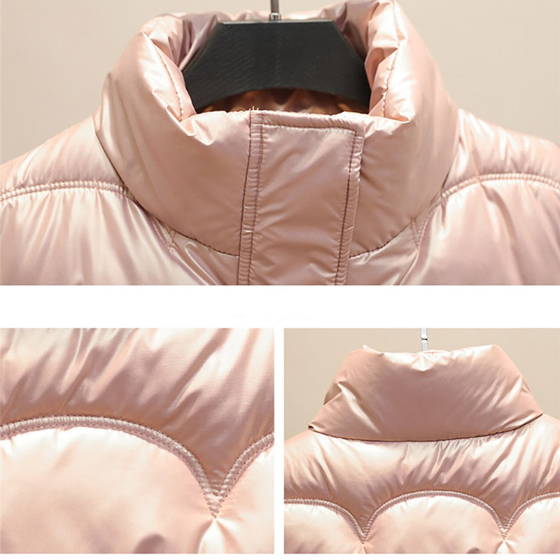 Zimná vesta pre ženy, bavlnená prešívaná bunda 2023, lesklá vesta bez rukávov so stojatým golierom, zimná bunda so zipsom, dámska vesta