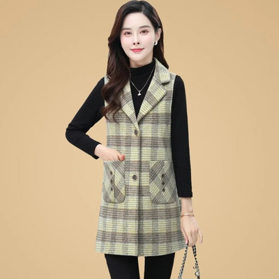 Vestă lungă pentru femei de primăvară, toamnă, cu zăbrele, vestă fără mâneci, cardigan pentru femei, vestă Chaleco Mujer 5XL