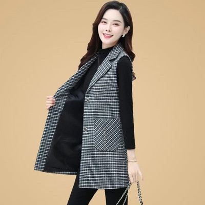 Vestă lungă pentru femei de primăvară, toamnă, cu zăbrele, vestă fără mâneci, cardigan pentru femei, vestă Chaleco Mujer 5XL