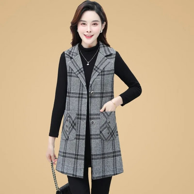 Vestă lungă pentru femei de primăvară, toamnă, cu zăbrele, vestă fără mâneci, cardigan pentru femei, vestă Chaleco Mujer 5XL