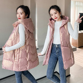 2022, noua vestă de toamnă iarnă pentru femei, vestă de lungime mijlocie pentru femei, jachetă fără mâneci, vestă lucioasă din bumbac, îmbrăcăminte exterioară pentru femei