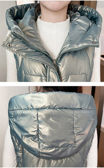 2022 Νέο φθινοπωρινό χειμερινό γυναικείο γιλέκο παλτό Μεσαίου μήκους Γυναικείο γιλέκο Αμάνικο μπουφάν γυαλιστερό βαμβακερό πουπουλένιο γιλέκο Γυναικεία πανωφόρια
