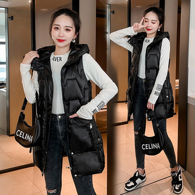 2022, noua vestă de toamnă iarnă pentru femei, vestă de lungime mijlocie pentru femei, jachetă fără mâneci, vestă lucioasă din bumbac, îmbrăcăminte exterioară pentru femei