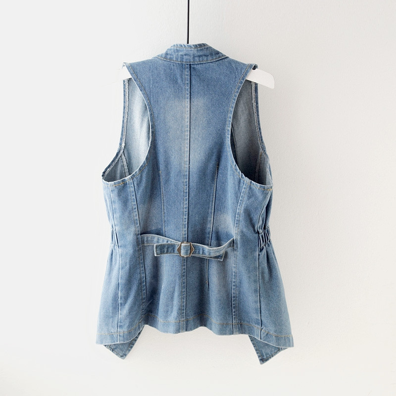 Džinsinė liemenė Moteriška pavasario ruduo Nauja laisvalaikio plona kieta striukė Kostiumas be rankovių apykakle Liemenės paltas 3XL Moteriški viršutiniai drabužiai Viršutiniai