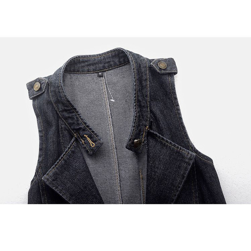Džinsinė liemenė Moteriška pavasario ruduo Nauja laisvalaikio plona kieta striukė Kostiumas be rankovių apykakle Liemenės paltas 3XL Moteriški viršutiniai drabužiai Viršutiniai