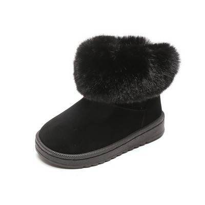Mergaičių Batai Žieminiai Šilti Sniego Batai Vaikiški Visi Juodi Batai Žieminiai Batai Mergaitėms Botas Pliušiniai Batai Kailiniai Platforminiai Batai F08284