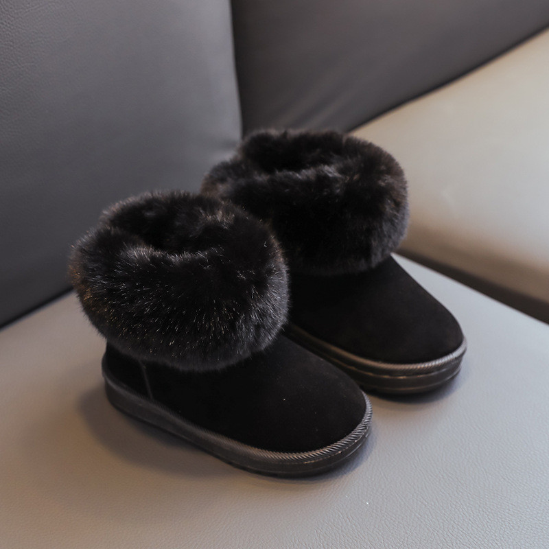 Mergaičių Batai Žieminiai Šilti Sniego Batai Vaikiški Visi Juodi Batai Žieminiai Batai Mergaitėms Botas Pliušiniai Batai Kailiniai Platforminiai Batai F08284
