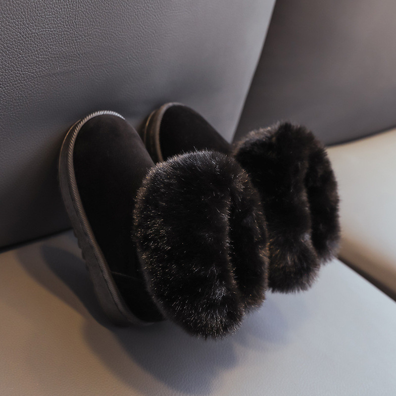 Mergaičių Batai Žieminiai Šilti Sniego Batai Vaikiški Visi Juodi Batai Žieminiai Batai Mergaitėms Botas Pliušiniai Batai Kailiniai Platforminiai Batai F08284