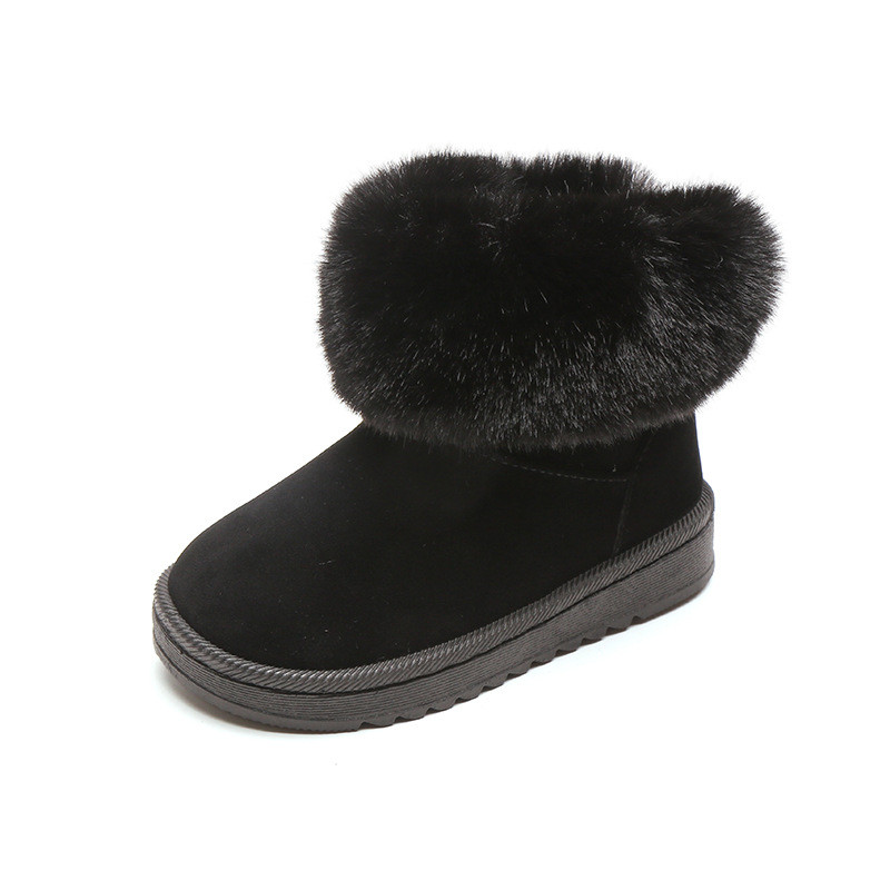 Mergaičių Batai Žieminiai Šilti Sniego Batai Vaikiški Visi Juodi Batai Žieminiai Batai Mergaitėms Botas Pliušiniai Batai Kailiniai Platforminiai Batai F08284