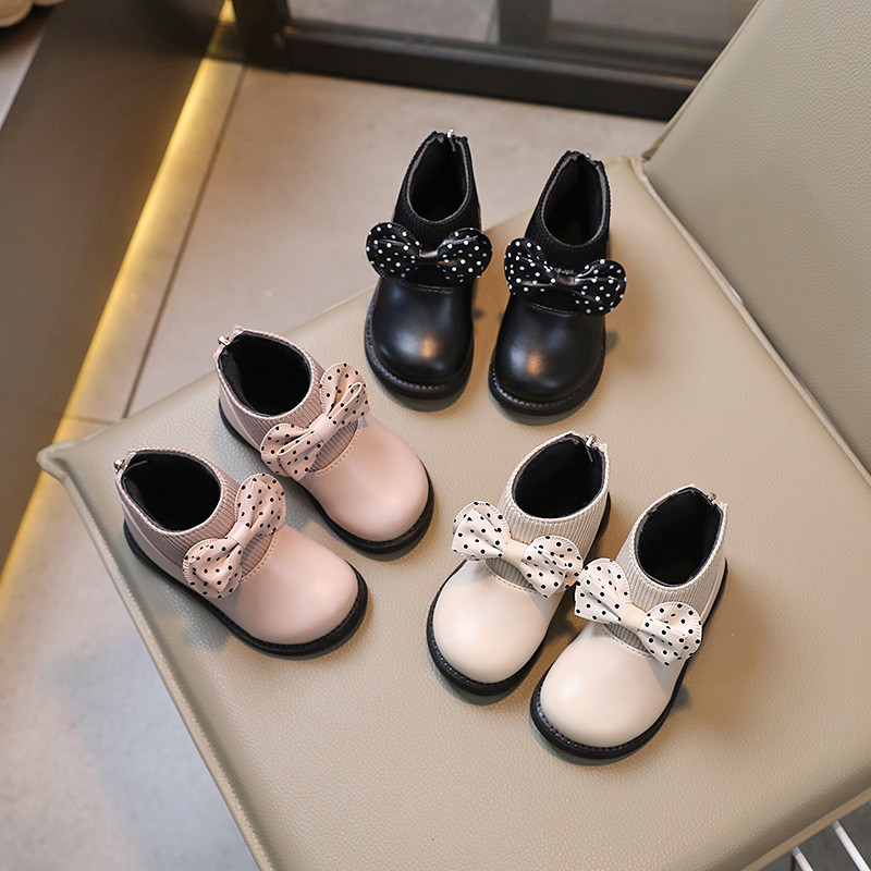 Žieminiai mergaičių aulinukai Madingi megzti Patchwork Vamp trumpi batai Neslystantys mieli taškeliai peteliškės vaikiški batai mergaitėms G08261