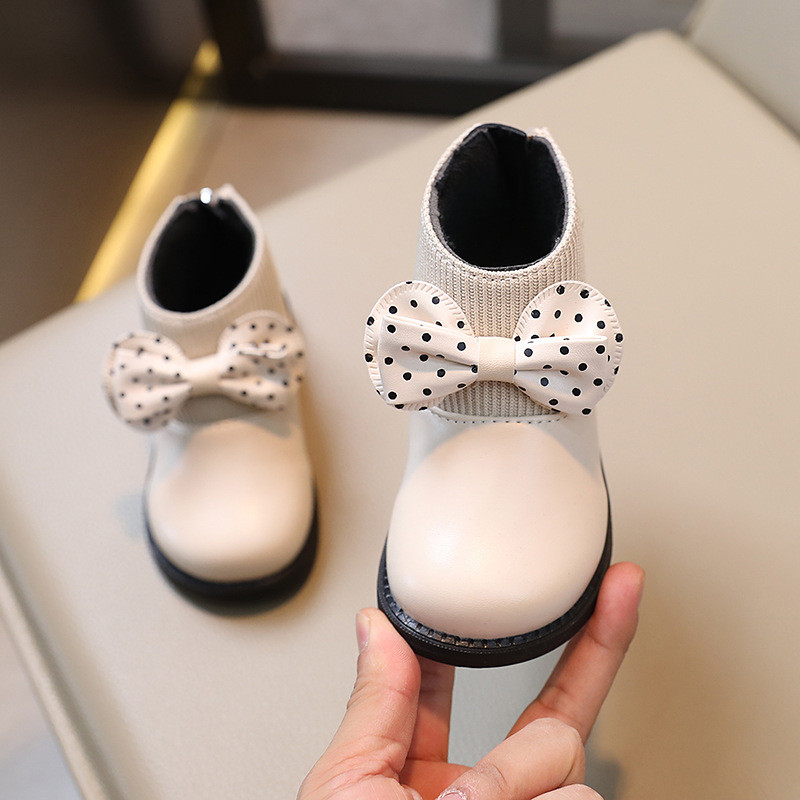 Žieminiai mergaičių aulinukai Madingi megzti Patchwork Vamp trumpi batai Neslystantys mieli taškeliai peteliškės vaikiški batai mergaitėms G08261