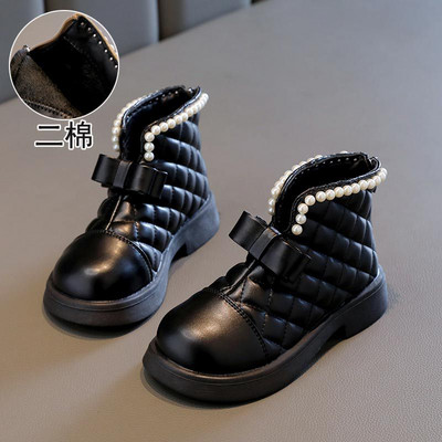 Pantofi de iarnă înalți în stil Anglia Copii Cizme elegante din piele carouri pentru copii Negru Kaki Cizme de zăpadă pentru fetiță calde G09143