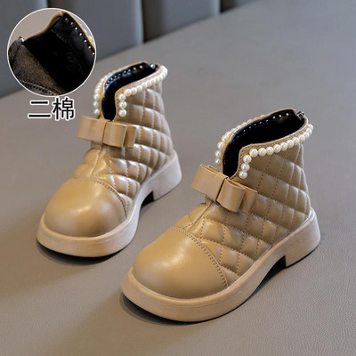 Pantofi de iarnă înalți în stil Anglia Copii Cizme elegante din piele carouri pentru copii Negru Kaki Cizme de zăpadă pentru fetiță calde G09143