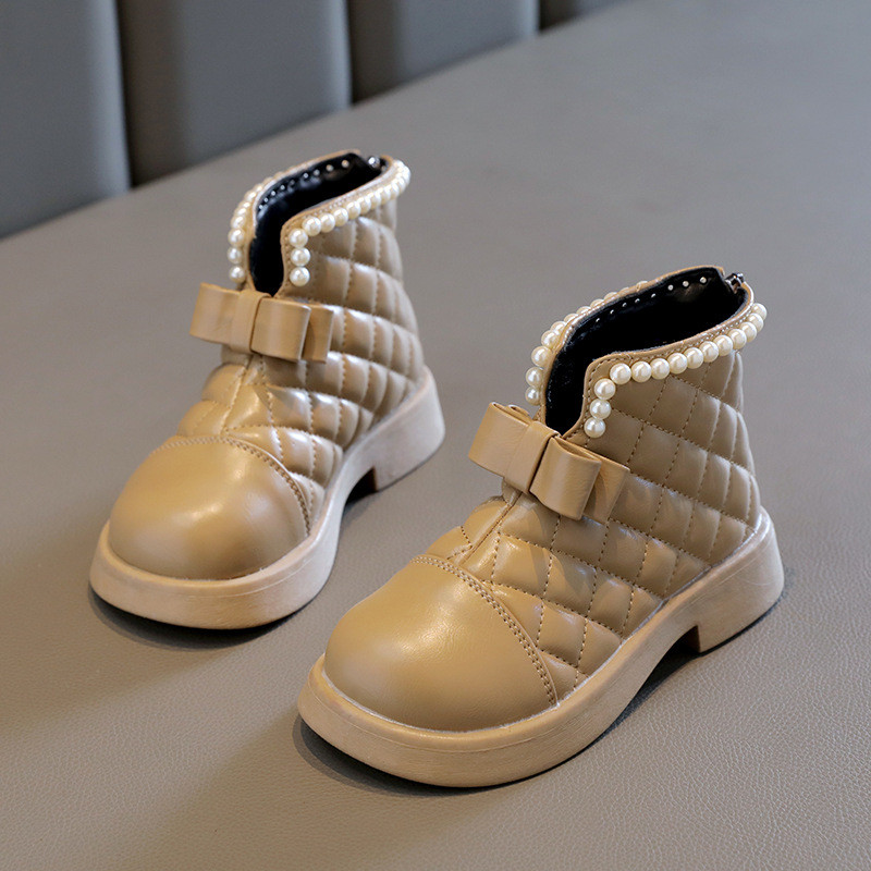 Anglický štýl, vysoké zimné topánky, detské elegantné kockované kožené čižmy pre deti, čierne khaki teplé zimné čižmy pre dievčatká G09143