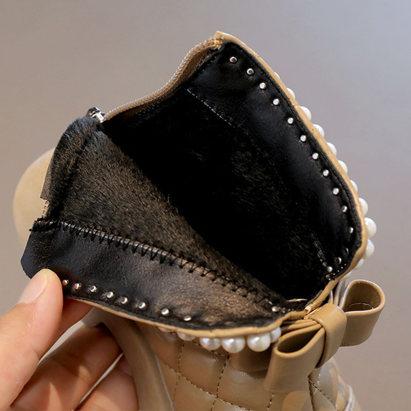 Anglický štýl, vysoké zimné topánky, detské elegantné kockované kožené čižmy pre deti, čierne khaki teplé zimné čižmy pre dievčatká G09143