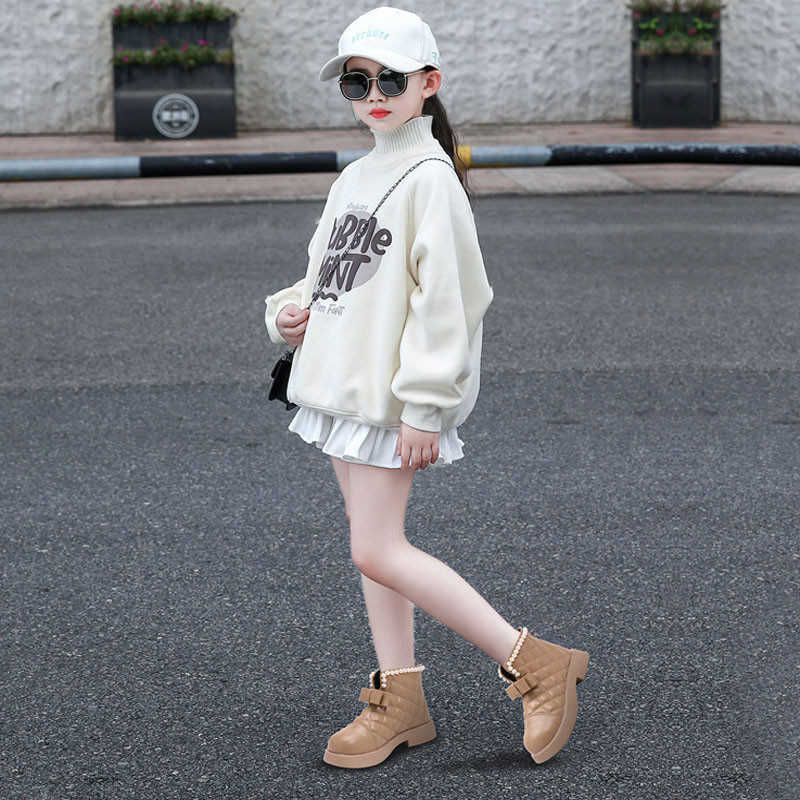 Anglický štýl, vysoké zimné topánky, detské elegantné kockované kožené čižmy pre deti, čierne khaki teplé zimné čižmy pre dievčatká G09143