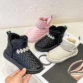 Jarko PU kožne zimske čizme za djevojčice, debele plišane cipele za održavanje topline, dječje princeze, tinejdžerske čizme za snijeg, karirane cipele G09253