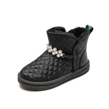 Brightly PU δερμάτινες χειμερινές μπότες για κορίτσια Χοντρό βελούδινο Keep ζεστό Παπούτσια Παιδικά Princess Teenage Girl Snow Boots Καρό παπούτσια G09253