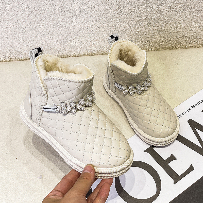 Jarko PU kožne zimske čizme za djevojčice, debele plišane cipele za održavanje topline, dječje princeze, tinejdžerske čizme za snijeg, karirane cipele G09253