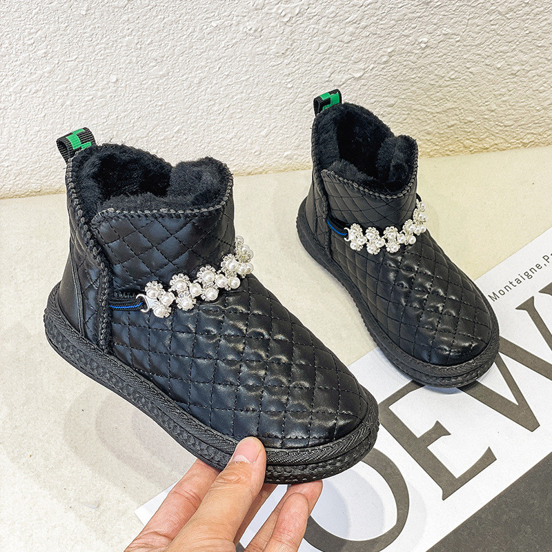 Jarko PU kožne zimske čizme za djevojčice, debele plišane cipele za održavanje topline, dječje princeze, tinejdžerske čizme za snijeg, karirane cipele G09253