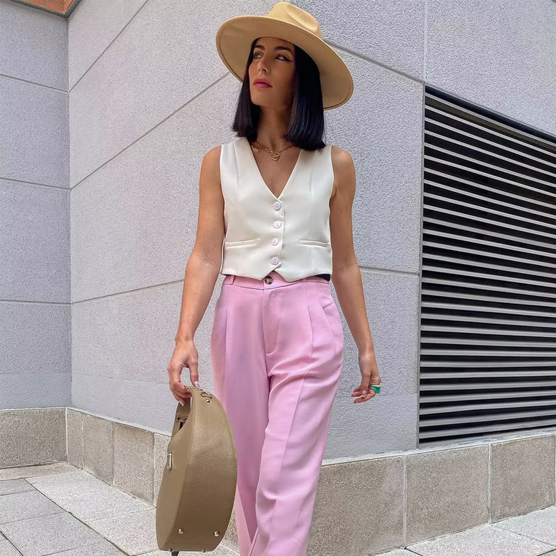 Dámska elegantná biela vesta bez rukávov, krátka bunda, šik dámska vesta, letné nové oblečenie 2022