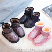 2021. aasta lumesaapad, karvased plüüsis tüdrukud poolsaapad Moodsad printsess Bling lühikesed saapad Laste säravad platvormkingad E08154