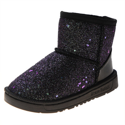 2021. aasta lumesaapad, karvased plüüsis tüdrukud poolsaapad Moodsad printsess Bling lühikesed saapad Laste säravad platvormkingad E08154